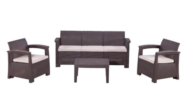 Комплект мебели для веранды кафе и ресторана, два кресла, диван трех местный и столик